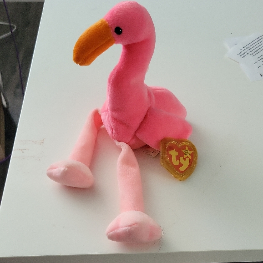 Ty Plush Retired Flamingo Toy - Pink and Orange